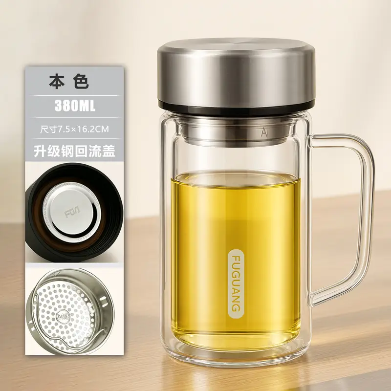 Fuguang Glass Tea Cup with Lid & Handle - Image 2