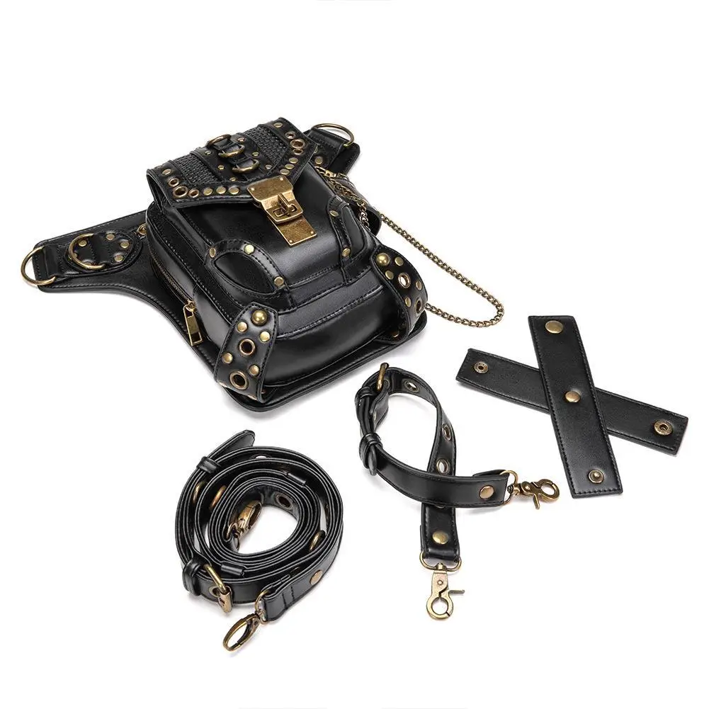 Women's Steampunk Chain Shoulder Bag Black Gold
