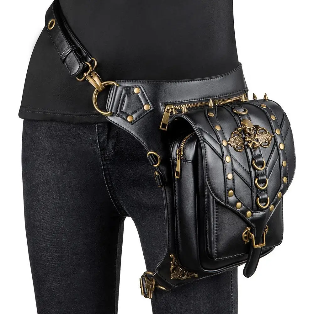 Women's Steampunk Chain Shoulder Bag Black Gold
