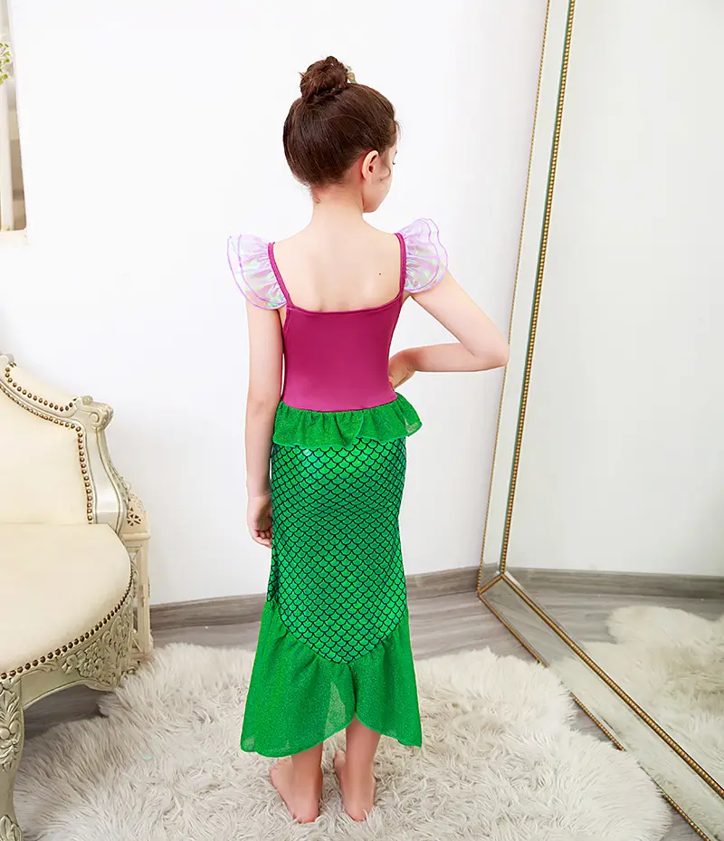 Girls Mermaid Vest Dress Pink Green Sleeveless Princess Dress - Image 5
