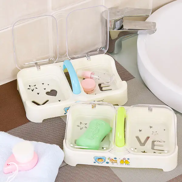 Double Compartment Laundry Soap Box with Lid Drain