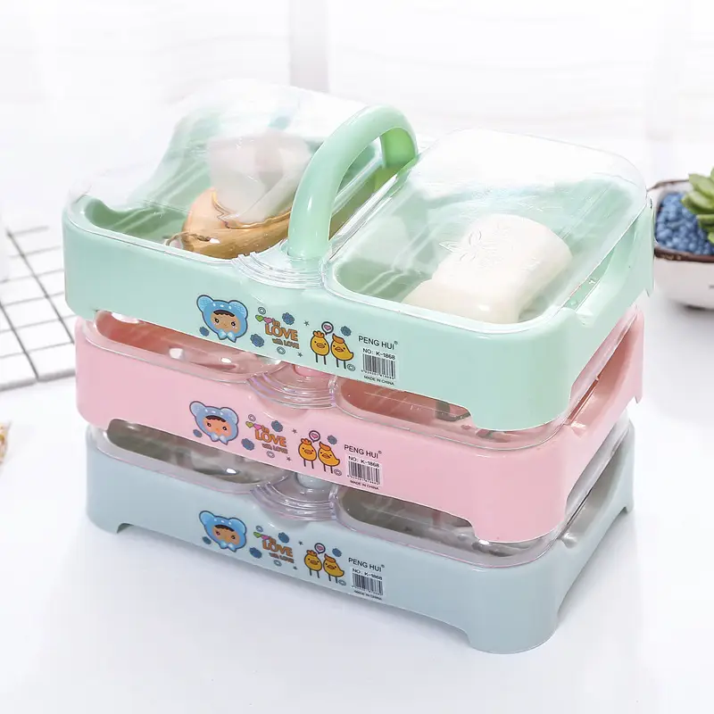 Double Compartment Laundry Soap Box with Lid Drain