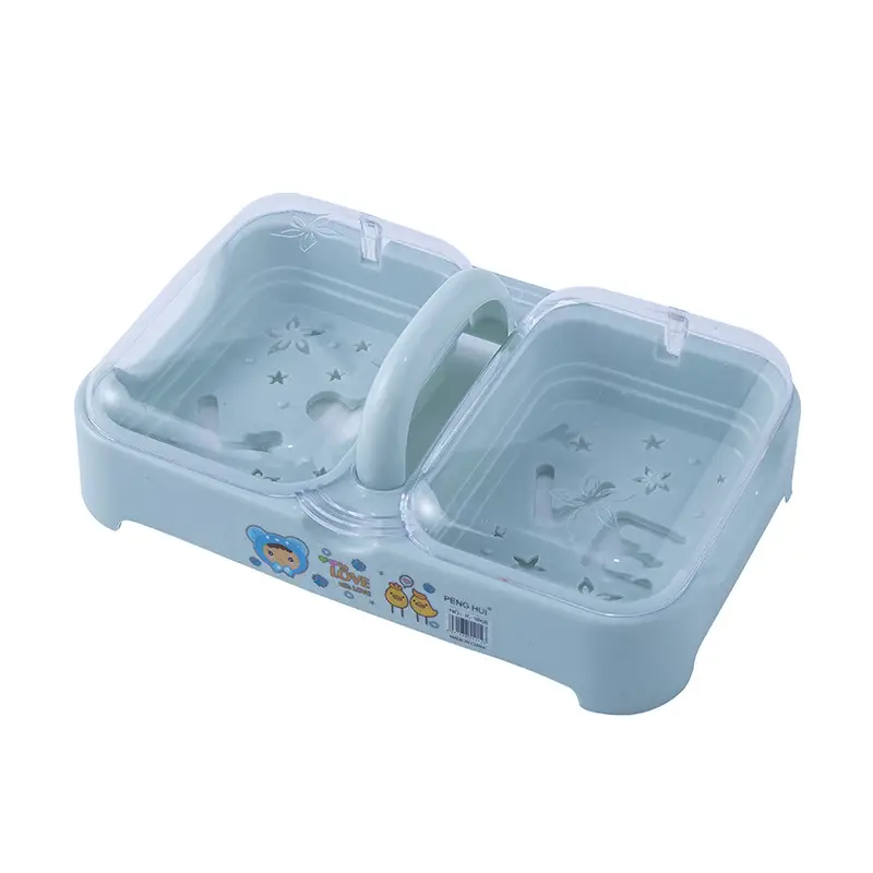 Double Compartment Laundry Soap Box with Lid Drain