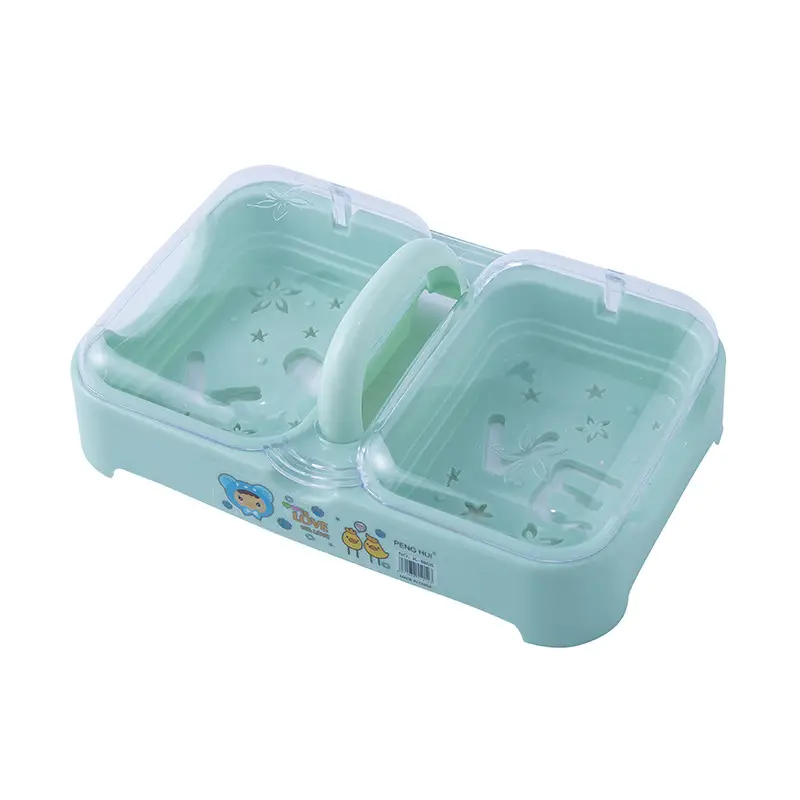 Double Compartment Laundry Soap Box with Lid Drain