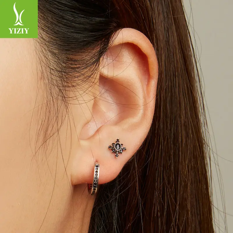 Black Zircon Star Stud Earrings Set 925 Sterling Silver - Image 3