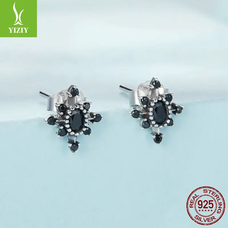 Black Zircon Star Stud Earrings Set 925 Sterling Silver - Image 5