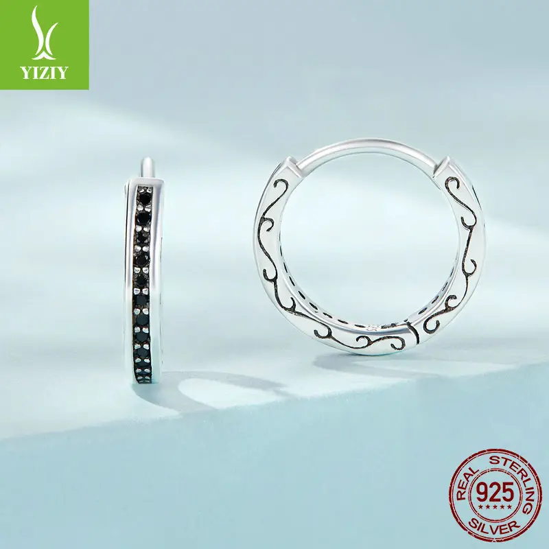 Black Zircon Star Stud Earrings Set 925 Sterling Silver - Image 6