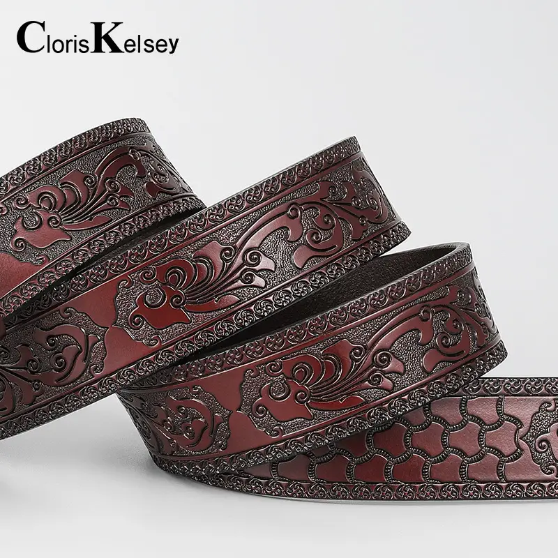 Men's Gold Tiger Carved Leather Belt with Buckle - Image 7
