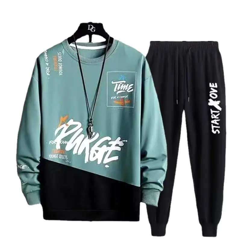 Men Graphic Sweatshirt Set Dinosaur Print Teal Black - Image 17