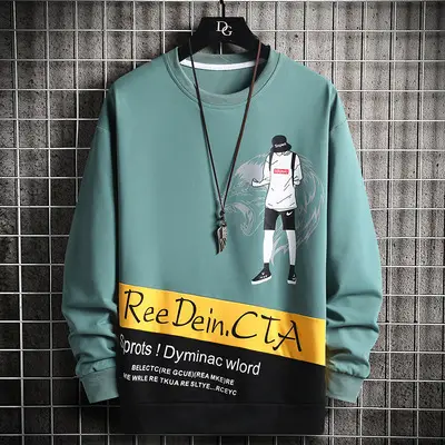 Men Graphic Sweatshirt Set Dinosaur Print Teal Black - Image 12