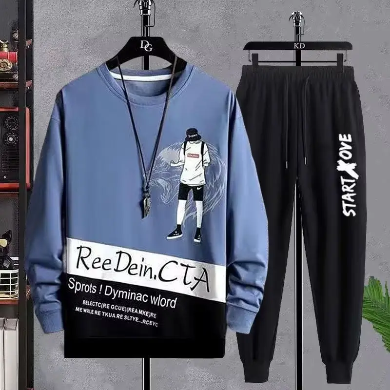 Men Graphic Sweatshirt Set Dinosaur Print Teal Black - Image 5