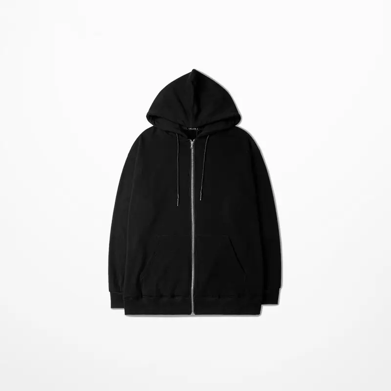 Men Black Fleece Zipper Hoodie Plus Size