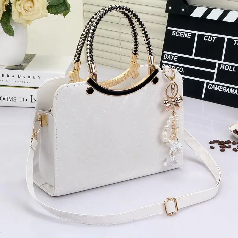 White Women's Crossbody Bag with Pearl Tassel