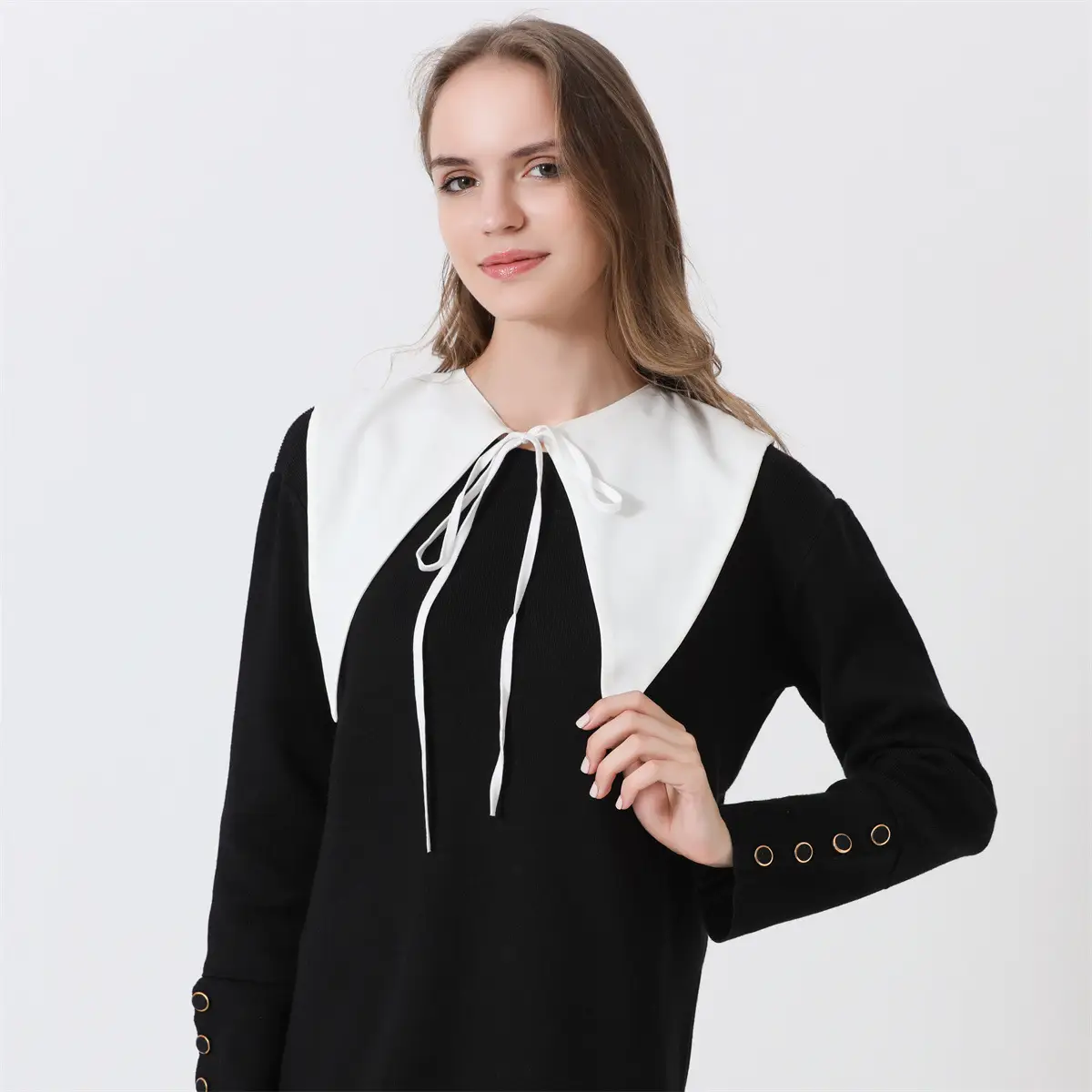 Navy False Collar Shawl Top for Women Large - Image 4