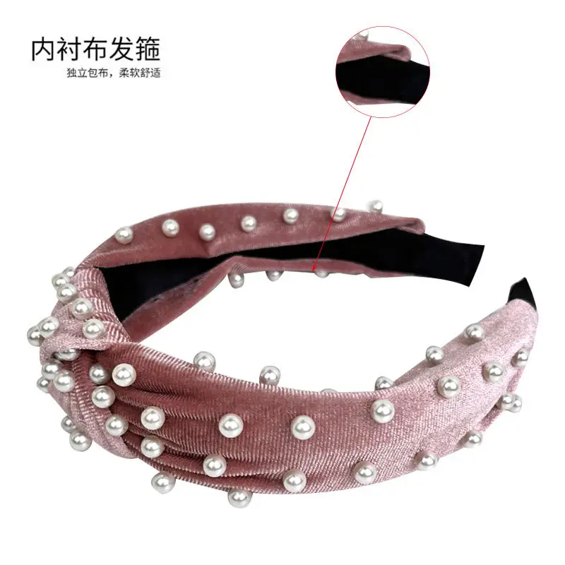Blue Velvet Pearl Knot Headband for Women - Image 13