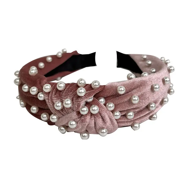 Blue Velvet Pearl Knot Headband for Women - Image 16