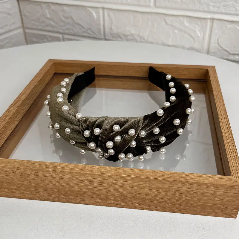 Blue Velvet Pearl Knot Headband for Women - Image 10