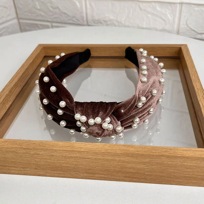 Blue Velvet Pearl Knot Headband for Women - Image 11