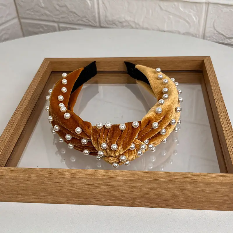 Blue Velvet Pearl Knot Headband for Women - Image 5