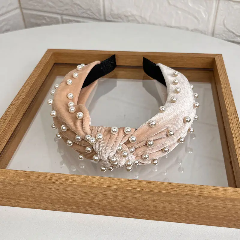 Blue Velvet Pearl Knot Headband for Women - Image 9