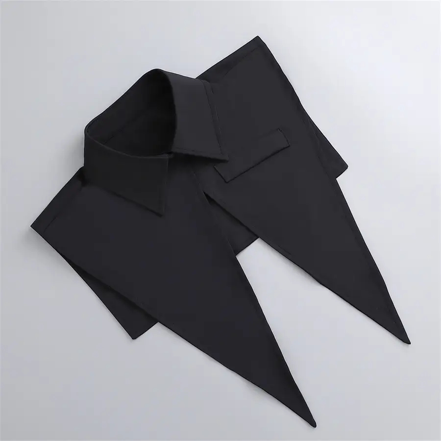Black Pointed Collar Summer Shirt Shawl Vest — feature 12