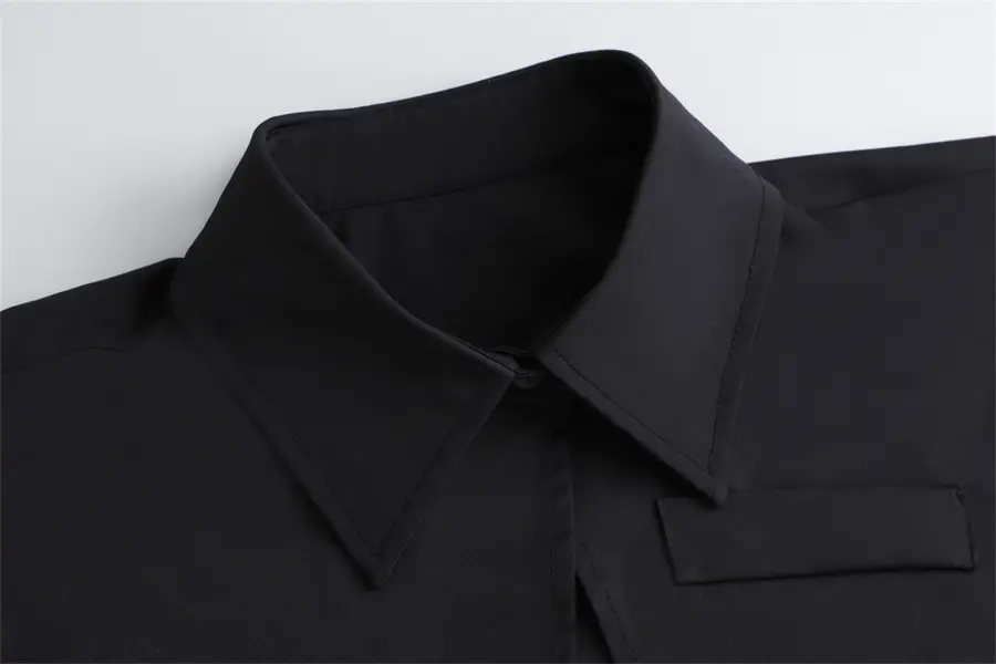 Black Pointed Collar Summer Shirt Shawl Vest — feature 13