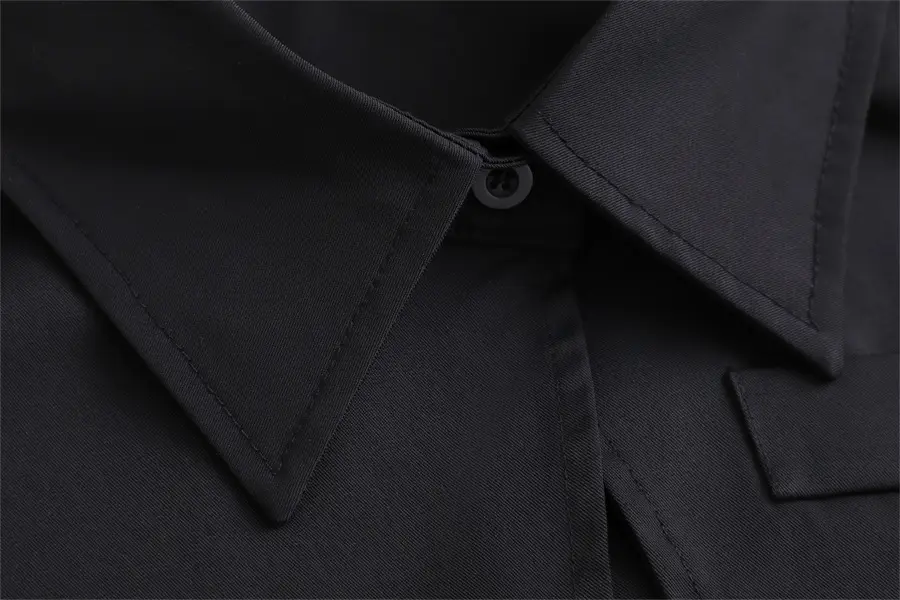 Black Pointed Collar Summer Shirt Shawl Vest — feature 14