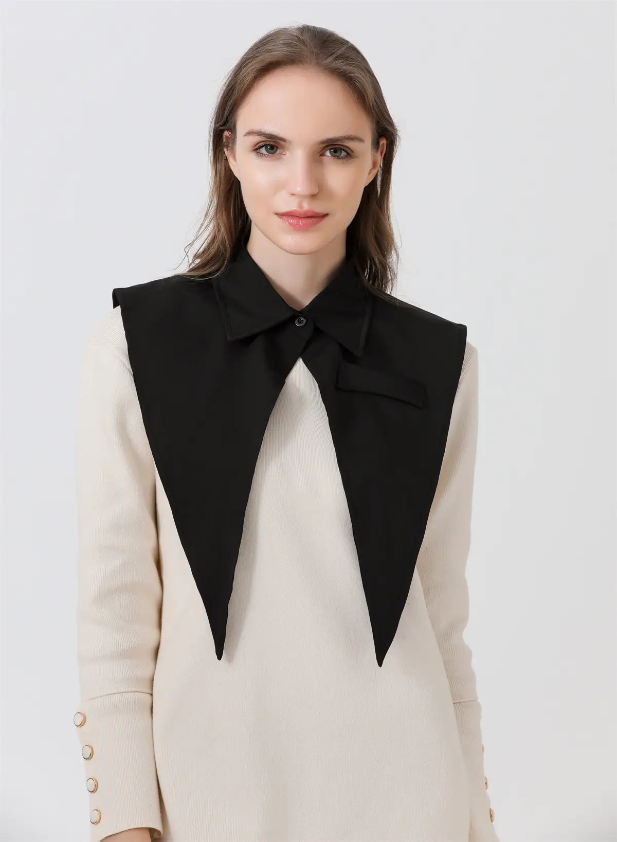 Black Pointed Collar Summer Shirt Shawl Vest — feature 4