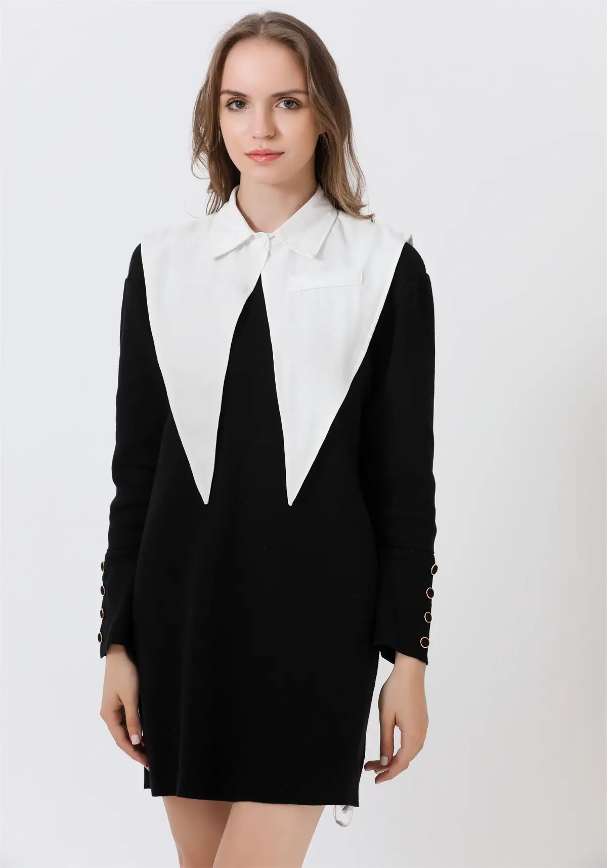 Black Pointed Collar Summer Shirt Shawl Vest — feature 6