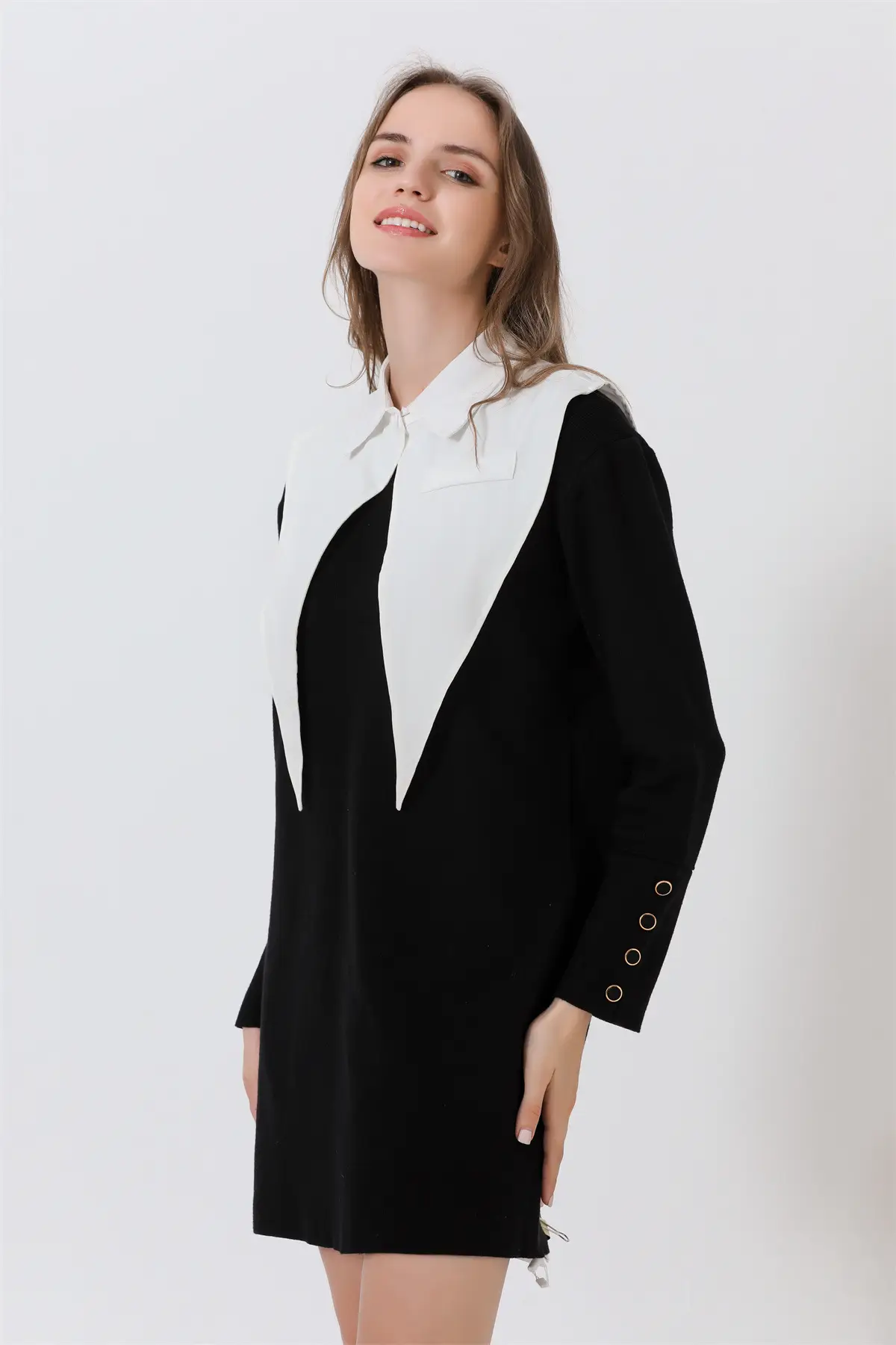 Black Pointed Collar Summer Shirt Shawl Vest — feature 7