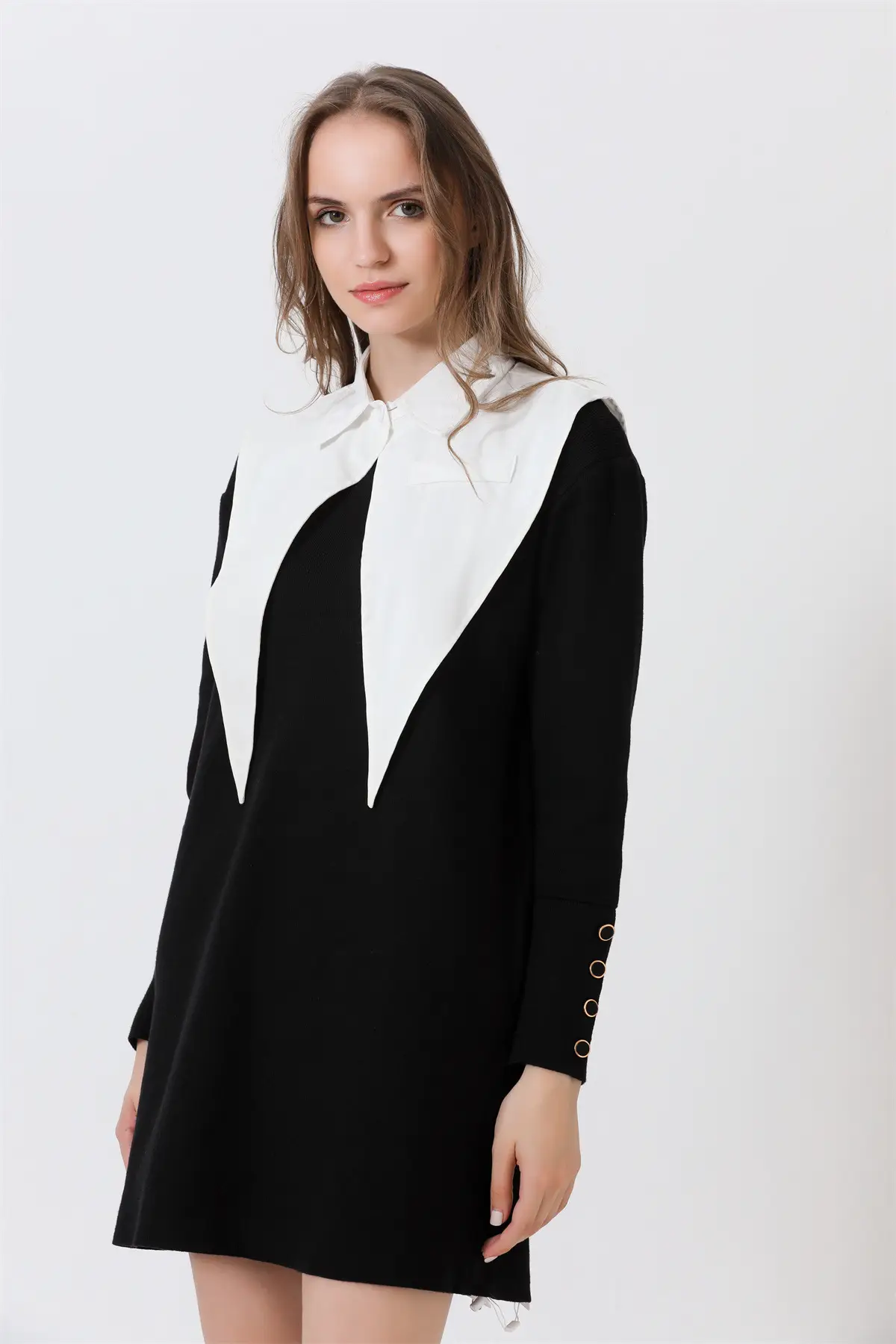 Black Pointed Collar Summer Shirt Shawl Vest — feature 8