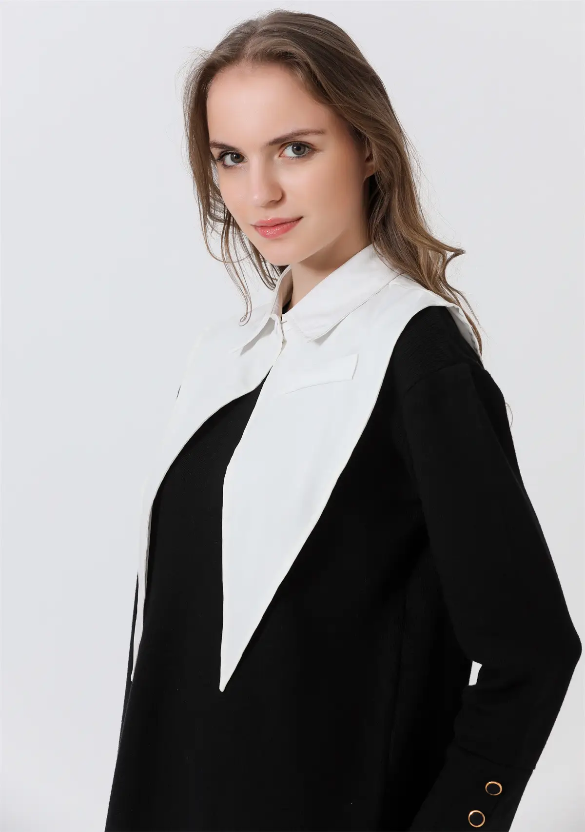 Black Pointed Collar Summer Shirt Shawl Vest — feature 9