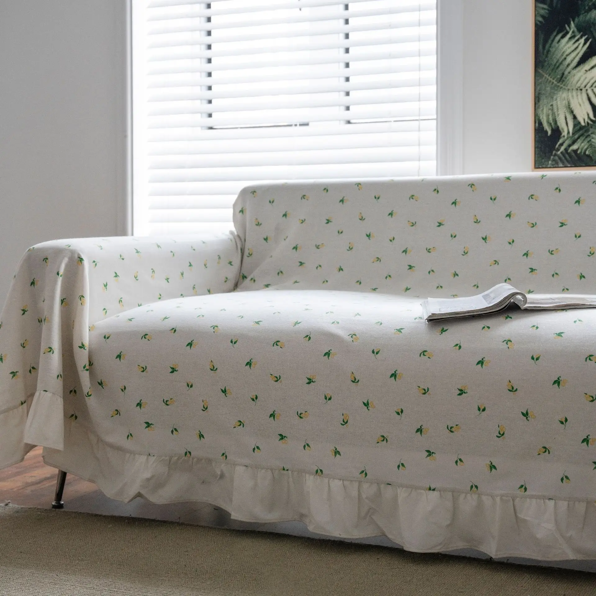 Yiman Qiyun Sofa Towel Lemon Printed Fresh Flounces Multi-functional Cover - Image 26