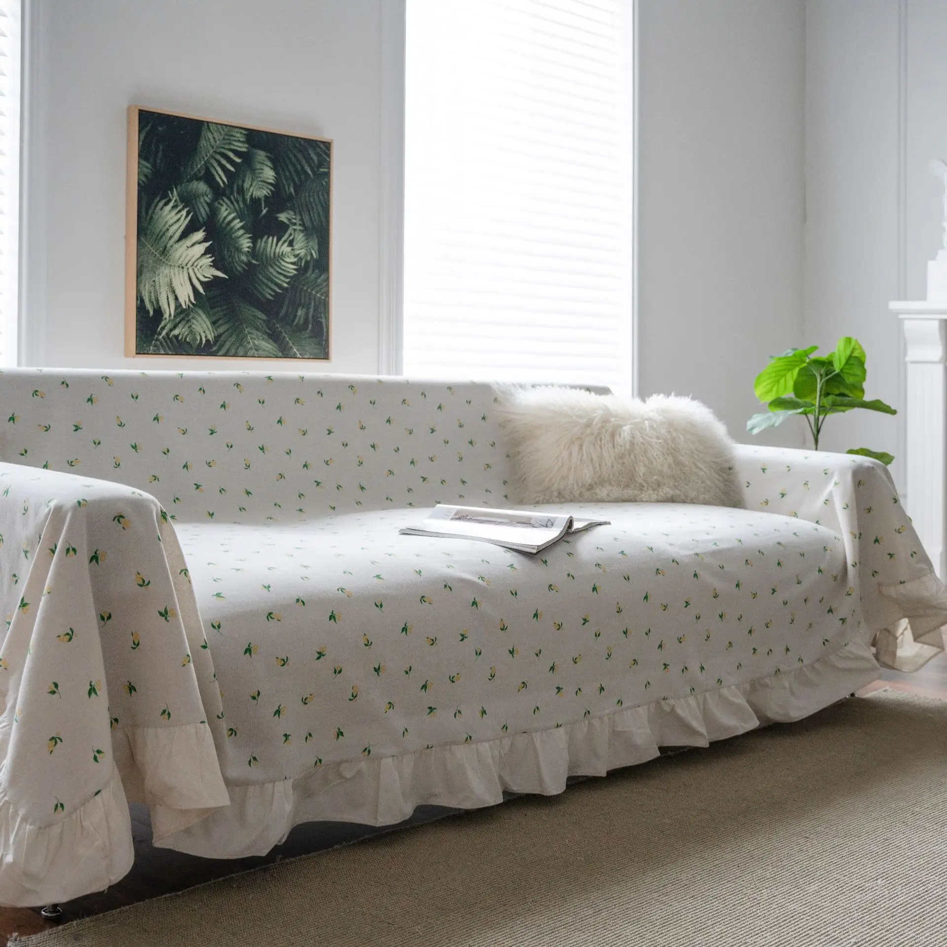 Yiman Qiyun Sofa Towel Lemon Printed Fresh Flounces Multi-functional Cover - Image 29