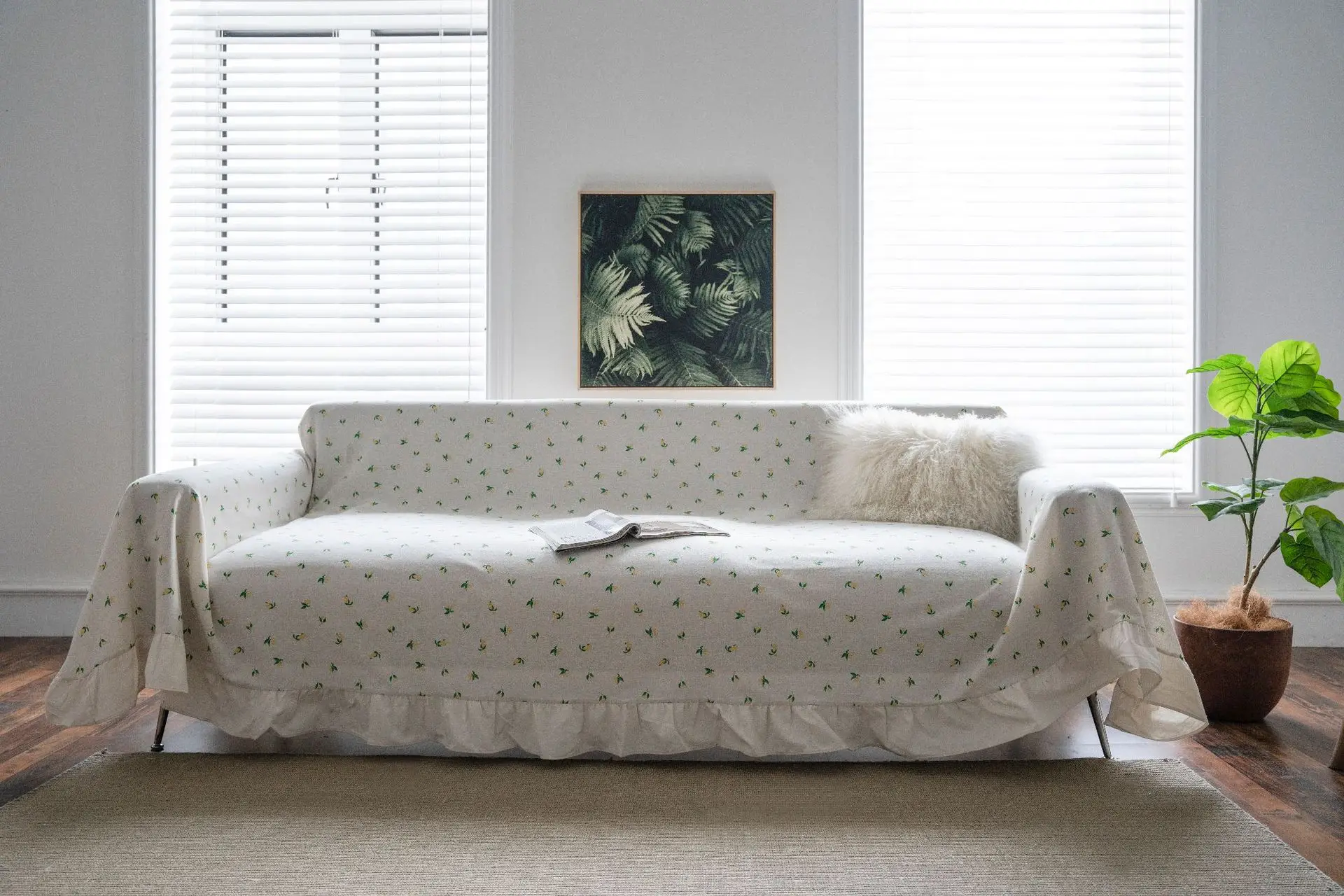 Yiman Qiyun Sofa Towel Lemon Printed Fresh Flounces Multi-functional Cover — feature 3