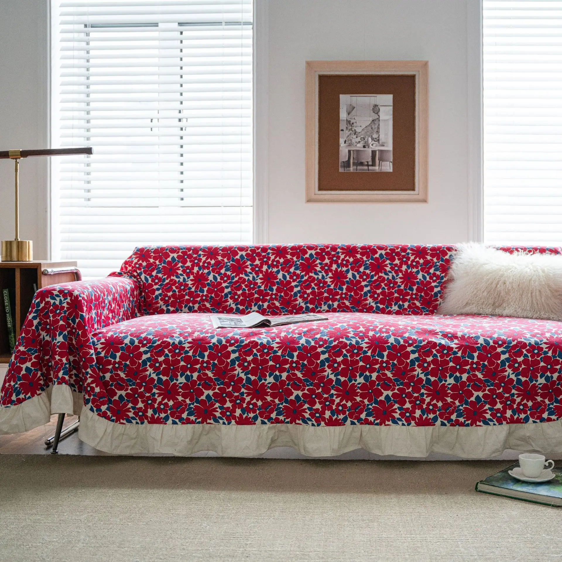 Yiman Qiyun Sofa Towel Lemon Printed Fresh Flounces Multi-functional Cover - Image 13
