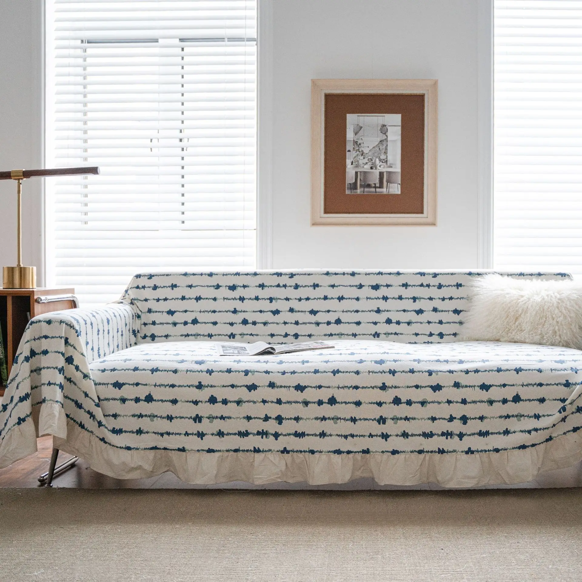 Yiman Qiyun Sofa Towel Lemon Printed Fresh Flounces Multi-functional Cover - Image 16