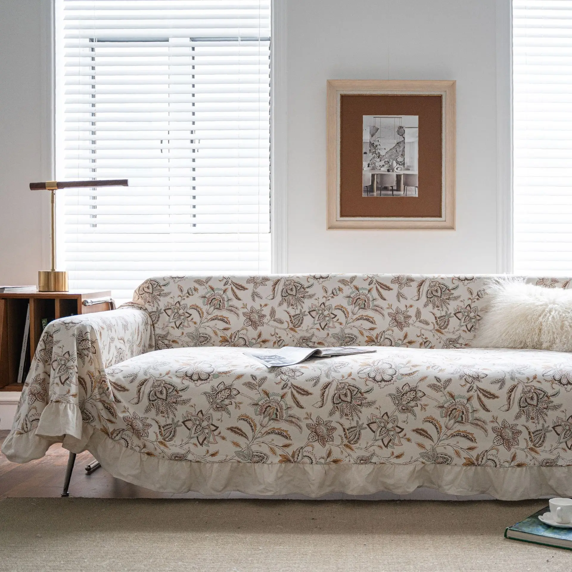 Yiman Qiyun Sofa Towel Lemon Printed Fresh Flounces Multi-functional Cover - Image 18