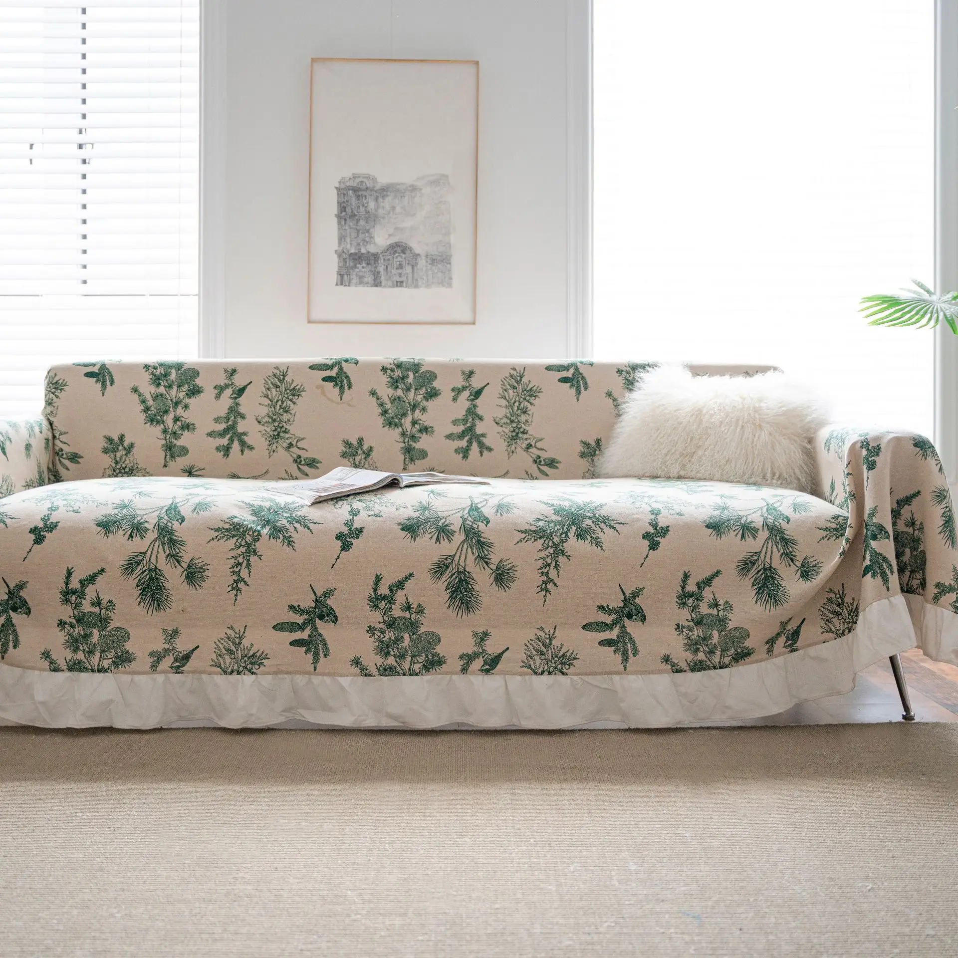 Yiman Qiyun Sofa Towel Lemon Printed Fresh Flounces Multi-functional Cover - Image 20