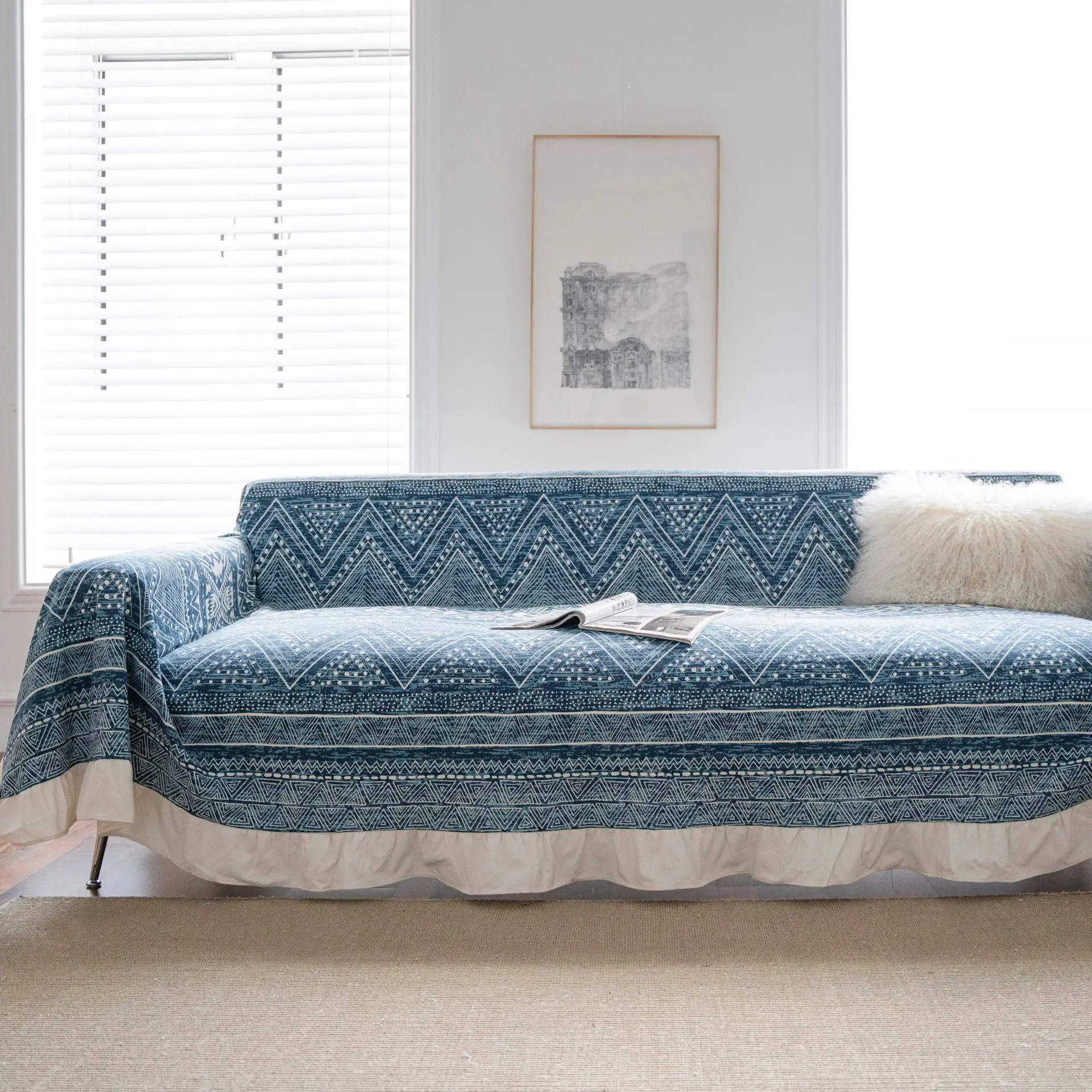 Yiman Qiyun Sofa Towel Lemon Printed Fresh Flounces Multi-functional Cover - Image 21