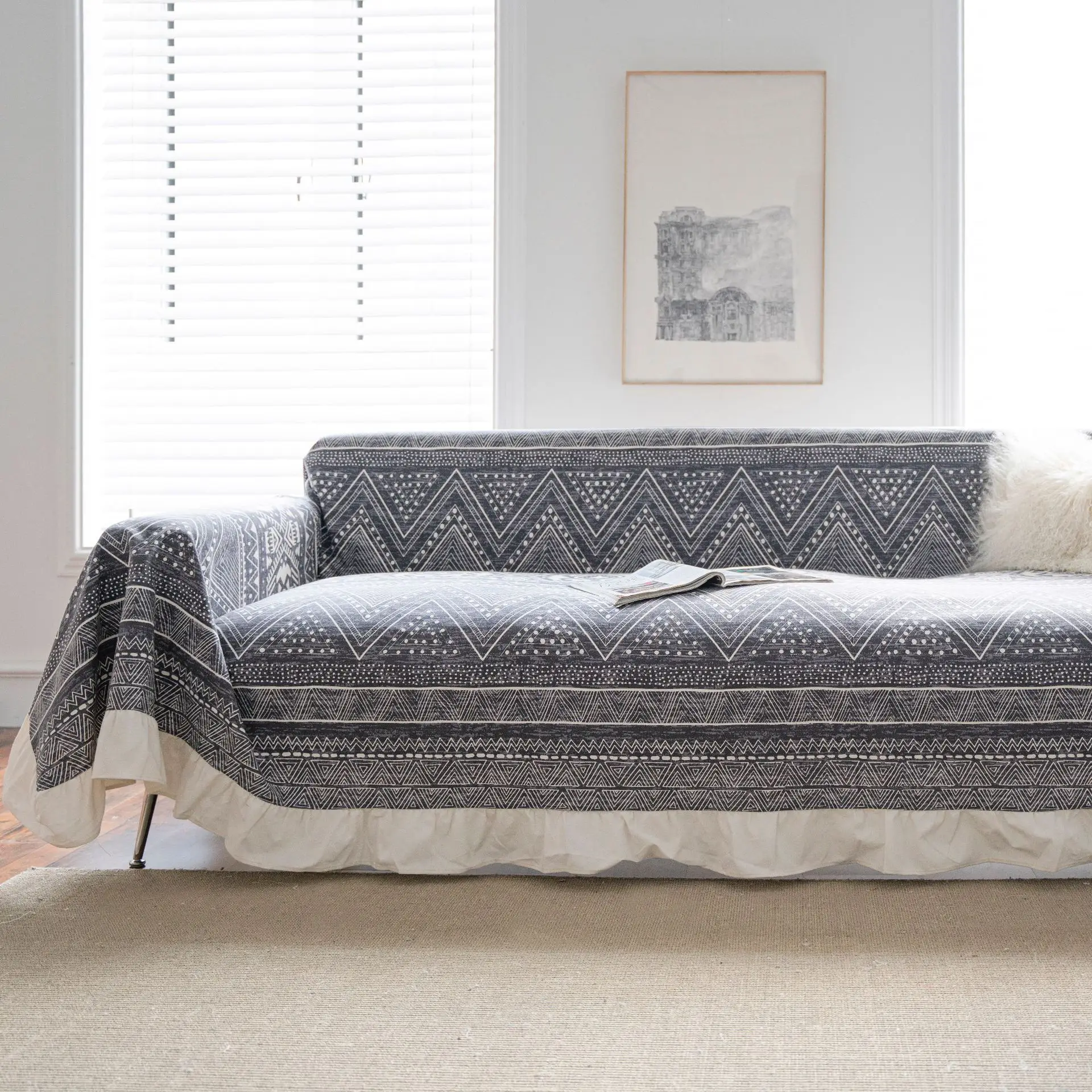 Yiman Qiyun Sofa Towel Lemon Printed Fresh Flounces Multi-functional Cover - Image 22