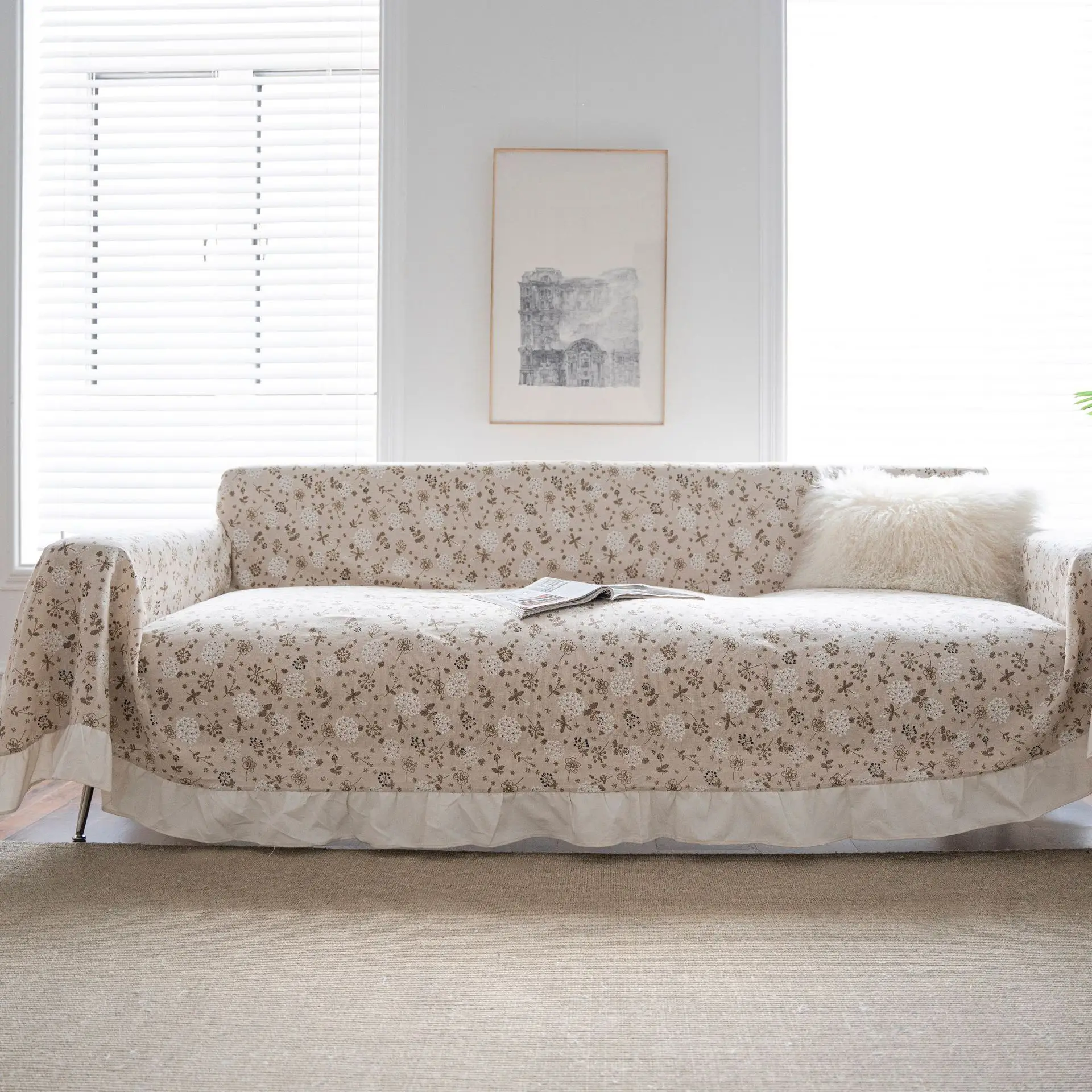 Yiman Qiyun Sofa Towel Lemon Printed Fresh Flounces Multi-functional Cover - Image 23