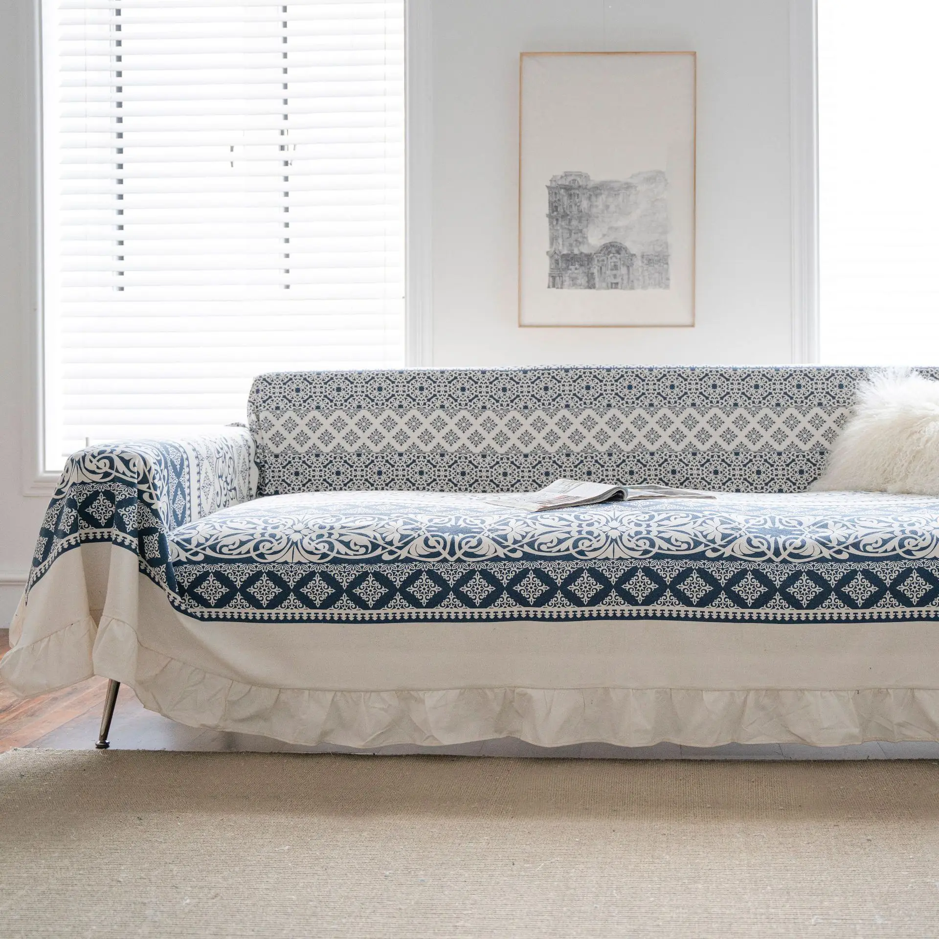 Yiman Qiyun Sofa Towel Lemon Printed Fresh Flounces Multi-functional Cover - Image 24