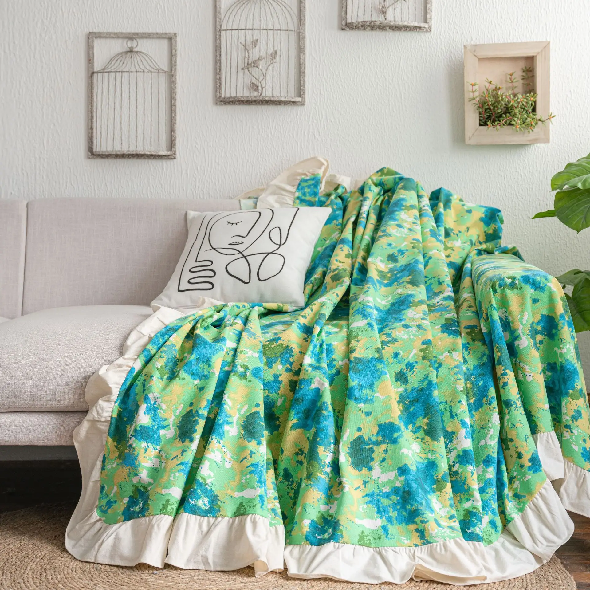 Yiman Qiyun Sofa Towel Lemon Printed Fresh Flounces Multi-functional Cover - Image 3