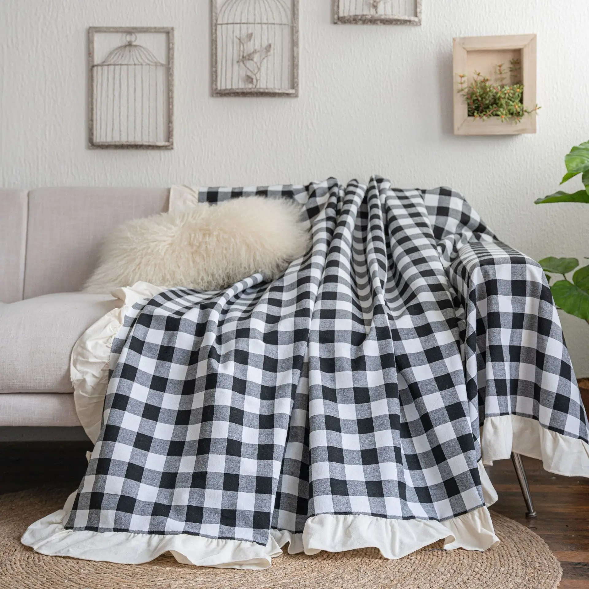 Yiman Qiyun Sofa Towel Lemon Printed Fresh Flounces Multi-functional Cover - Image 4
