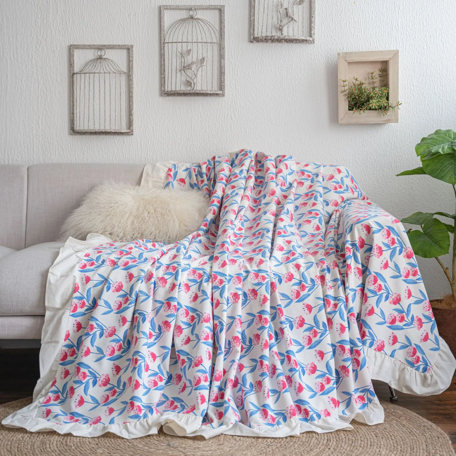 Yiman Qiyun Sofa Towel Lemon Printed Fresh Flounces Multi-functional Cover - Image 6