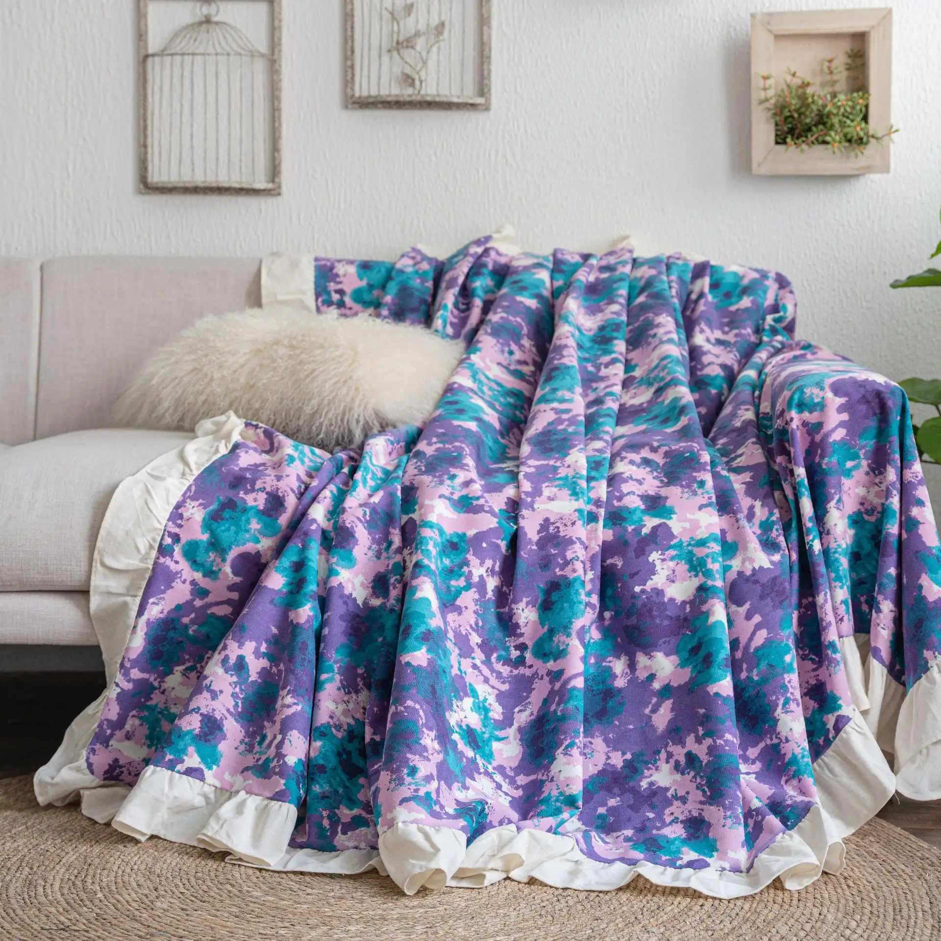 Yiman Qiyun Sofa Towel Lemon Printed Fresh Flounces Multi-functional Cover - Image 7