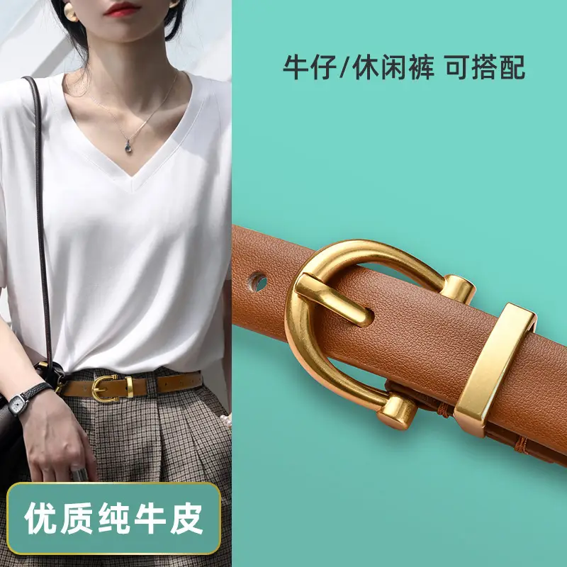 Women Genuine Leather Belt Autumn Style White Brown - Image 5