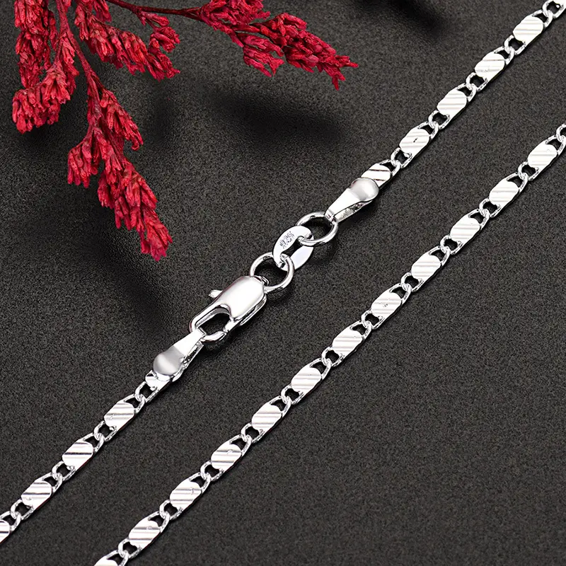 European & American Style Copper Silver Plated Car Flower Chain Necklace 16-30inch - Image 3