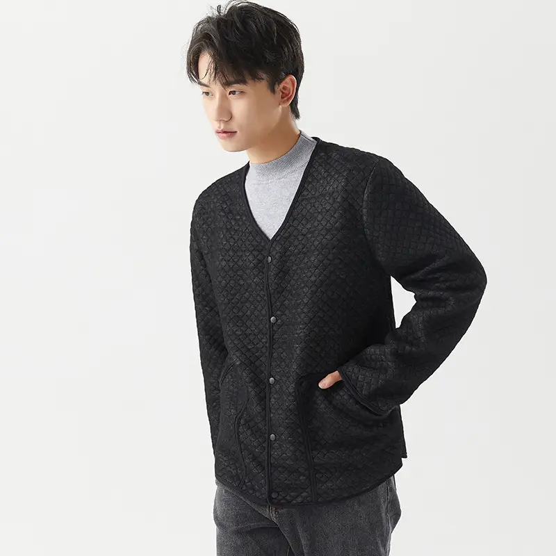 Men's Black Knitted V-Neck Long Sleeve Top - Image 3